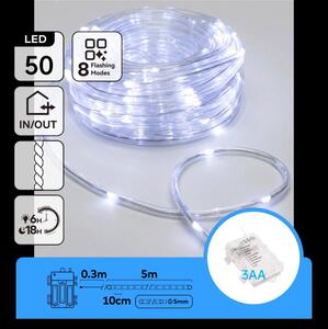 Aigostar-LED Външна коледна гирлянда 50xLED/8 функции 3xAA 5,3m IP44 студено бяло