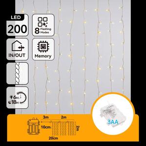 Aigostar - LED външен коледен гирлянд 200xLED/8 функции 3xAA 5x2m IP44 топла бяла