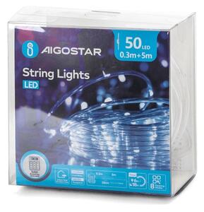 Aigostar-LED Външна коледна гирлянда 50xLED/8 функции 3xAA 5,3m IP44 студено бяло