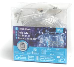 Aigostar - външна LED коледна гирлянда 100xLED/8 режима 3xAA 10,3m IP44 студено бяла