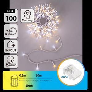 Aigostar - LED външна коледна гирлянда 100xLED/8 функции 3xAA 10,3m IP44 топла/студена