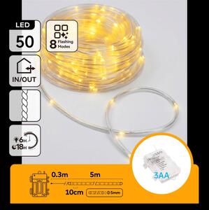 Aigostar - LED Външна коледна верига 50xLED/8 функции 3xAA 5,3m IP44 топла бяла