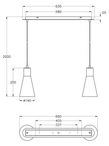 Fabas 2753/46/138 - Полилей на верижка DIANA 2xE27/60W/230V