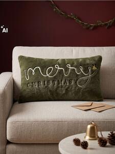 Sinsay - Декоративна коледна възглавница с бродиран надпис Merry Christmas - зeлeн