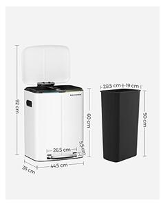 Кош за рециклиране, Songmics, 2 x 20L, Бял, LTB40WT, Soft-Close