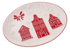 Бяла керамична чиния с коледен мотив за сервиране Christmas cottage – Dakls