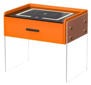 Интелигентно нощно шкафче с безжично зареждане, LED осветление, 1 чекмедже за съхранение – оранжево, модерен дизайн от стъкло и дърво