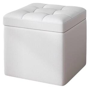 Табуретка с място за съхранение, 30x30x35см, Бяла – Модерен дизайн от MDF, плат и гъба