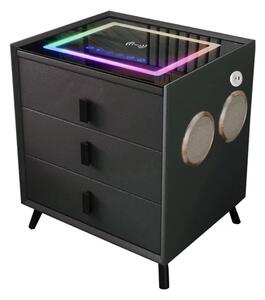 Интелигентно нощно шкафче с безжично зареждане и LED осветление – цвят: черен, 3 чекмеджета за съхранение, Bluetooth високоговорител