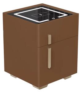 Интелигентно нощно шкафче с безжично зареждане, LED осветление, 1 чекмедже за съхранение и сейф – кафяво, модерен дизайн от стъкло и дърво