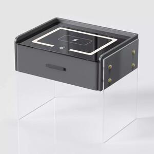Интелигентно нощно шкафче с безжично зареждане, LED осветление, 1 чекмедже за съхранение – антрацит сиво, модерен дизайн от стъкло и дърво