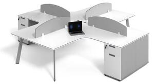 Оперативно бюро OptiSpace с вградени шкафове и 4 работни места – размери: 2400 × 2800 × 750 мм