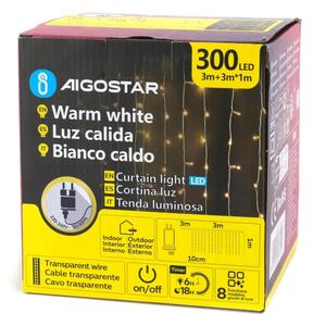 Aigostar - външна LED коледна гирлянда 300xLED/6W/230V/8 функции 3x1m IP44 топло бяло+дистанционно управление