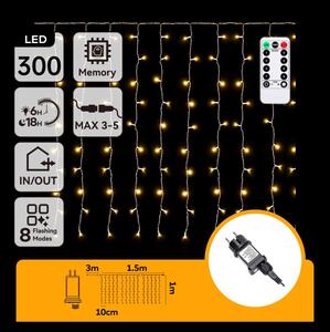 Aigostar - външна LED коледна гирлянда 300xLED/6W/230V/8 функции 3x1m IP44 топло бяло+дистанционно управление