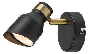 RABALUX Lilou, indoor matte black + gold metal wall lamp, GU10 1xMAX25W, shade: D5,5cm, lamp: H10cm, L15cm, installation diamete