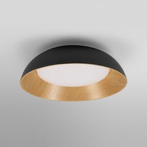 OSRAM LED плафон ORBIS ALVA, черен/декор от дърво, Ø 51 cm, Затъмняване, Дърво, Дневна/трапезария, Метал, Модерен