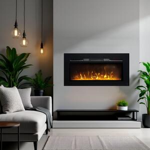 Eлектрическа камина за стена ElectricSun PAULA XS черна стъкло, на стена, cвободно стоящ или за вграждане, със звук, 10 цвята, WI-FI връзка с приложен