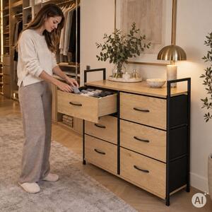 Комод с 6 текстилни чекмеджета и метална конструкция 87 x 80 x 24 см