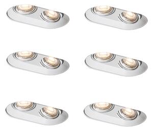 Комплект от 6 заоблени вградени спота бели GU10 50mm 2-Light - Hubs