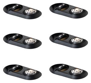 Комплект от 6 заоблени вградени спота черни GU10 70mm 2-Light - Hubs