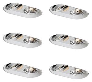 Комплект от 6 заоблени вградени спота бели GU10 70mm 2-Light - Hubs