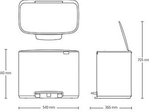 Кош за смет Brabantia Bo Pedal 1000224, 3x11 л, Леко затваряне, Противоплъзгаща основа, Черен мат