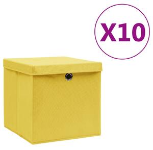 VidaXL Кутии за съхранение с капаци 10 бр 28x28x28 см жълти