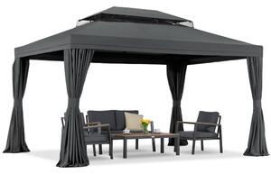 Антрацитен градински павилион със завеси Valencia 3x4m Garden Point