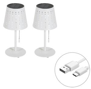 Комплект от 2 настолни лампи бяло с включени LED димиращи се на 3 степени презареждащи се и слънчеви - Ferre