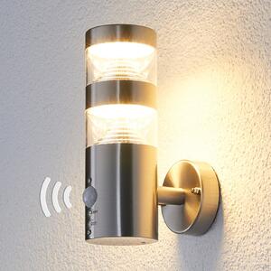 Lindby LED лампа за външна стена Lanea, 22 cm, неръждаема стомана, сензор, Металик, Неръждаема стомана, Модерен