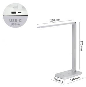 Brilagi - LED димируема настолна лампа с докосване и безжично QI зареждане, LED 7W/5V, 3000/4000/6000K, бяла