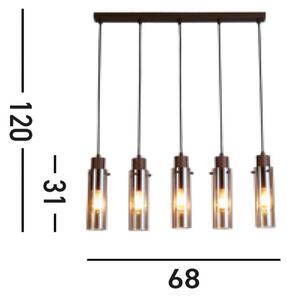 Висящо осветление Sweden II, пет осветителни тела, дълго, стомана, стъкло, E27