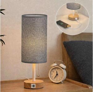 Brilagi - Настолна лампа с USB порт TABLON 1xE27/25W/230V дъб/бяла/сива
