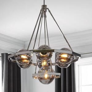 Quintiesse QN-HARPER7 - Полилей на тръба HARPER 7xE14/60W/230V, лъскав хром/димчато стъкло