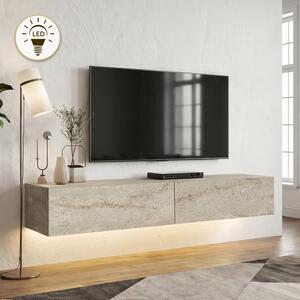 Меламинов стенен ТВ шкаф Aristo Megapap с LED осветление, цвят травертин, размери 135x31,6x25 см