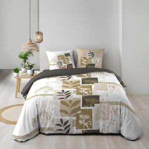 Бяло/кафяво двойно удължено памучно спално бельо 240x220 cm Utopia – douceur d'intérieur