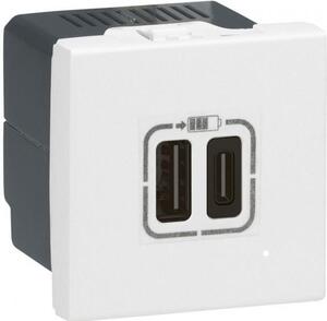 Legrand Розетка 2хUSB за зареждане тип A+C 3A 15W 2 мод. цвят Бял Mosaic - 077592