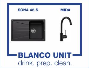Bundle Blanco Sona 45 S+Blanco Mida Черен мат Промо пакет мивка със смесител