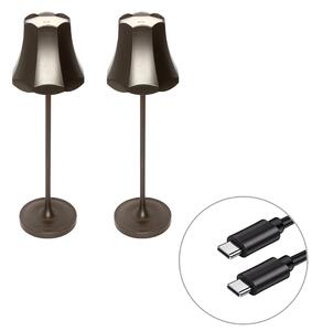 Комплект от 2 ретро настолни лампи тъмно бронз акумулаторни IP44 - Granny