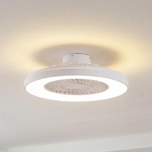 Lindby LED тавански вентилатор Teleo, Ø 58 см, бял, DC, Tuya, Затъмняване, Бял, Дневна/трапезария, Пластмаса, Модерен