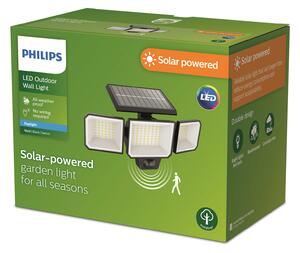 Philips LED слънчева стенна лампа Nysil, 3-пламъчна, сензор, Черен, Пластмаса, Модерен