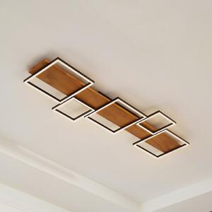 Lindby LED лампа за таван Galad, черна, дърво, 5 светлини, 140 cm, Затъмняване, Дърво, Дневна/трапезария, Дървесина, Модерен, Директен ъглов таван