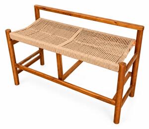 Пейка от акациево дърво с плетена въжена седалка, 100×41×65 см