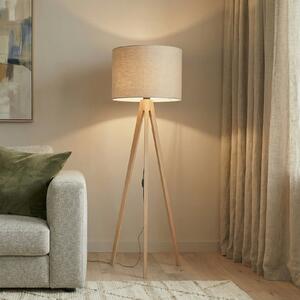 TK Lighting Стелажна лампа Grand, бежова/бор, височина 145 cm, E27, Дърво, Дневна/трапезария, Дървесина, Модерен, Триножник
