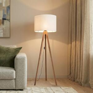 TK Lighting Стелажна лампа Grand, крем/орех, височина 145 cm, E27, Дърво, Дневна/трапезария, Дървесина, Модерен, Триножник