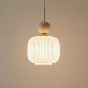 TK Lighting Висяща лампа Ballo, 1-пламъчна, бяла, стъкло, Ø 15 cm, E14, Затъмняване, Бежов, Дневна/трапезария, Стъкло