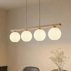 TK Lighting Висяща лампа Virlo, 4-пламъчна, дърво, опалово стъкло, дължина 95 cm, Затъмняване, Бял, Дневна/трапезария, Стъкло