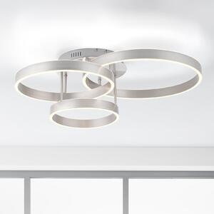 JUST LIGHT. GmbH LED таванна лампа Lilluti, сребриста, желязо, алуминий, 3 пръстена, Затъмняване, Металик, Дневна/трапезария, Метал, Модерен
