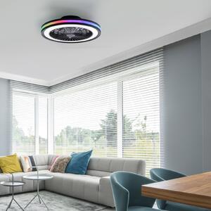 JUST LIGHT. GmbH LED тавански вентилатор „Brandon“, черен, RGBW, CCT, Ø 46,5 см, Затъмняване, Черен, Дневна/трапезария, Пластмаса, Модерен