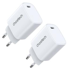 Две зарядни устройства Choetech Q5004, от контакт към 1x USB C(ж), 12V/1.67A, бели, 20W